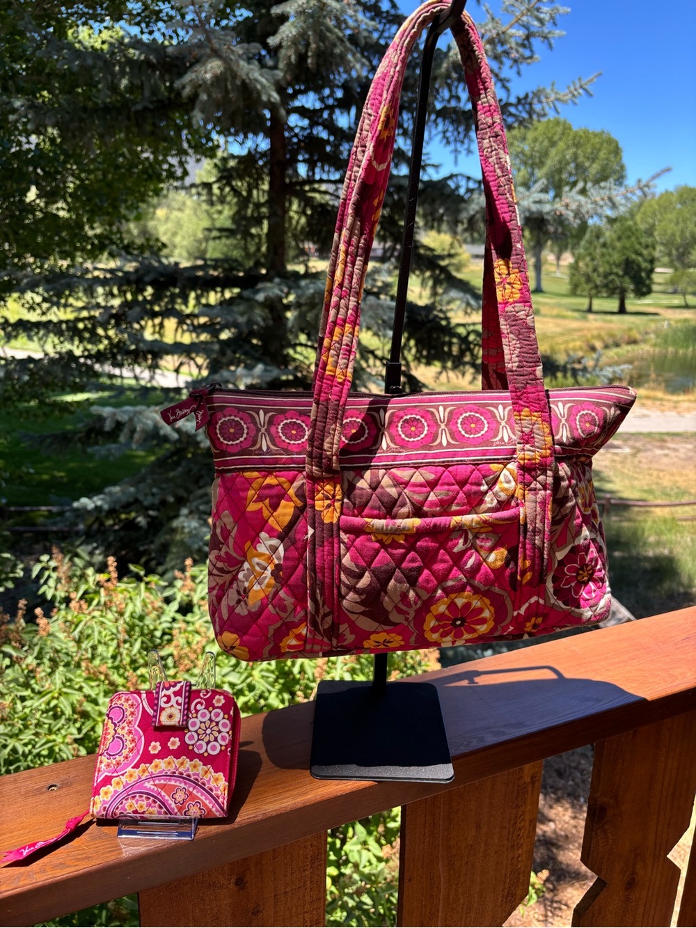 Vera Bradley Pink Floral Quilted Tote and wallet